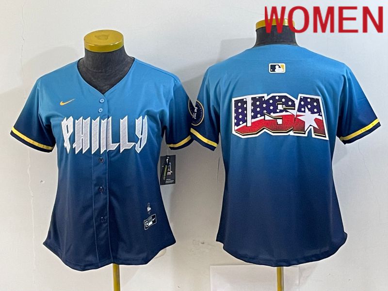 Women Philadelphia Phillies Blank Blue City Edition Nike 2024 MLB Jersey style 3